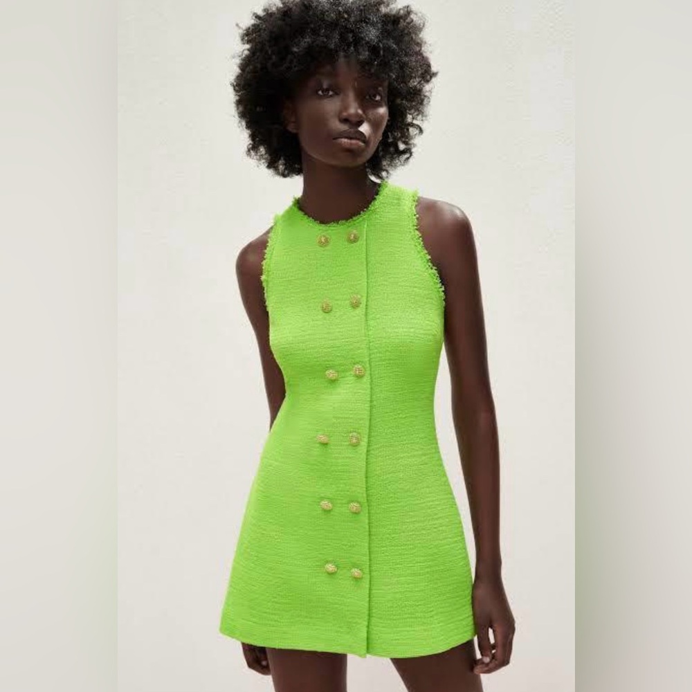 Zara green tweed short dress